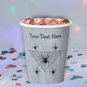 Vasos De Papel Arañas Viudas Negas Venenosas en Telaraña sobre Bl