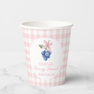 Vasos De Papel Arándano dulce cumpleaños lazo rosa gingham
