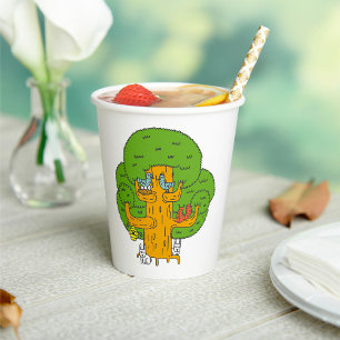 Vasos De Papel Árbol con animales forestales adornan la naturalez