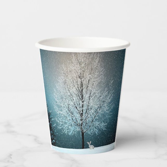 Vasos De Papel Árbol de escarcha por la noche (Anverso)