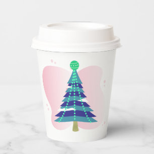 Vasos De Papel Árbol de invierno navidades con salpicón rosa-5643