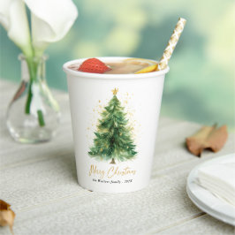 Vasos De Papel Árbol de Navidad acuarela moderna no foto