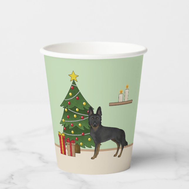 Vasos De Papel Árbol de Navidad Bi-Black German Shepherd (Anverso)