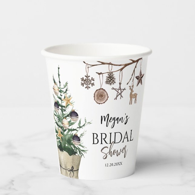 Vasos De Papel Árbol de Navidad | Boho Winter Bridal Shower (Anverso)