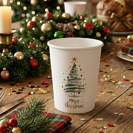 Vasos De Papel Árbol de Navidad con Pincelada Moderna