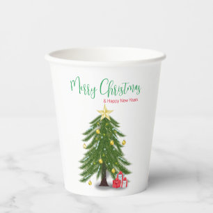 Vasos De Papel Árbol de Navidad con presente rojo