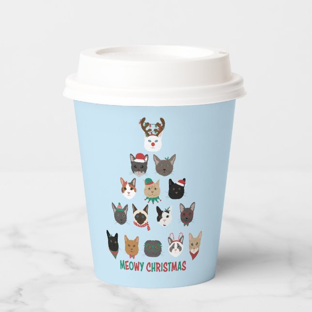 Vasos De Papel Árbol de Navidad de gato (Anverso)