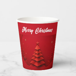 Vasos De Papel Árbol de Navidad de Papel Fondo Rojo