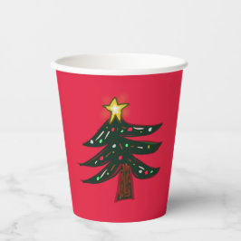 Vasos De Papel Árbol de Navidad Dibujado a Mano Rojo