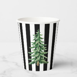 Vasos De Papel Árbol de Navidad en Acuarela con Rayas Blancas y N
