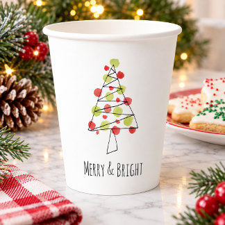 Vasos De Papel Árbol de Navidad en Acuarela Personalizado Alegre