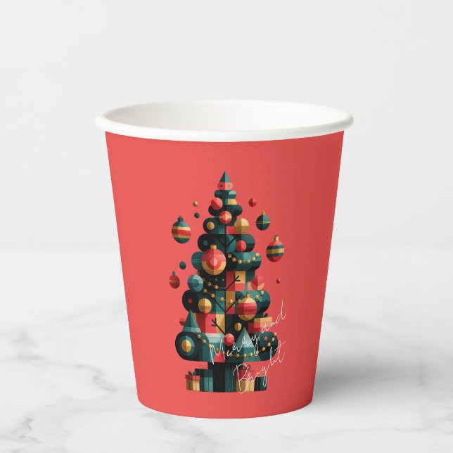 Vasos De Papel Árbol de Navidad geométrico (Anverso)