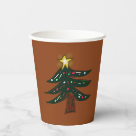 Vasos De Papel Árbol de Navidad marrón dibujado a mano 