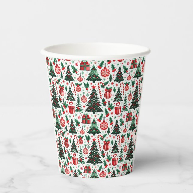 Vasos De Papel árbol de Navidad, regalos, bastón de caramelo (Anverso)