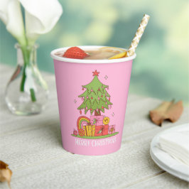 Vasos De Papel Árbol de Navidad retro rosa