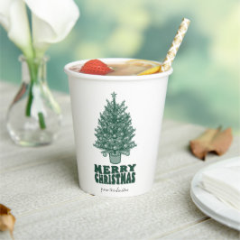 Vasos De Papel Árbol de Navidad verde retro festivo