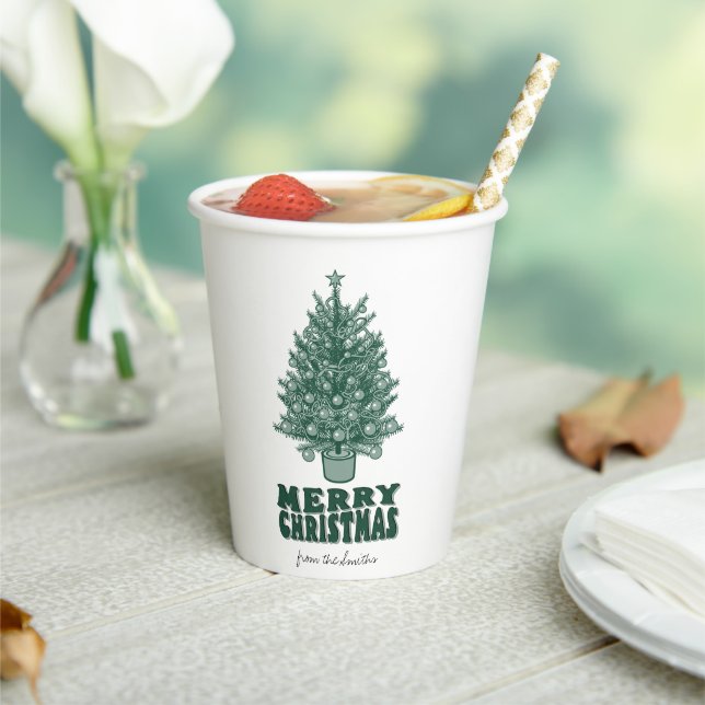 Vasos De Papel Árbol de Navidad verde retro festivo (in situ)