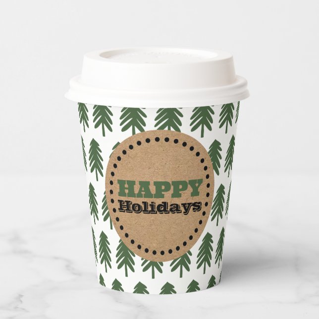 Vasos De Papel Árbol de Navidad verde y blanco moderno (Izquierda)