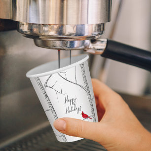 Vasos De Papel Árbol de pájaros del cardenal rojo de invierno sim