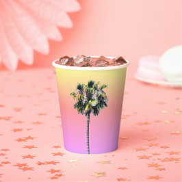 Vasos De Papel Árbol de palma Tropical Tinta de papel amarillo ro