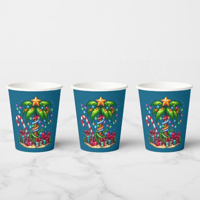 Vasos De Papel Árbol de palmas de Navidades tropicales (Multi)