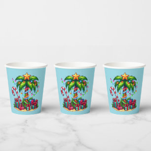 Vasos De Papel Árbol de palmas de Navidades tropicales