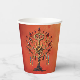 Vasos De Papel Árbol dorado de la vida con piedras preciosas roja