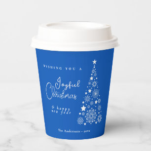 Vasos De Papel Árbol navideño festivo azul