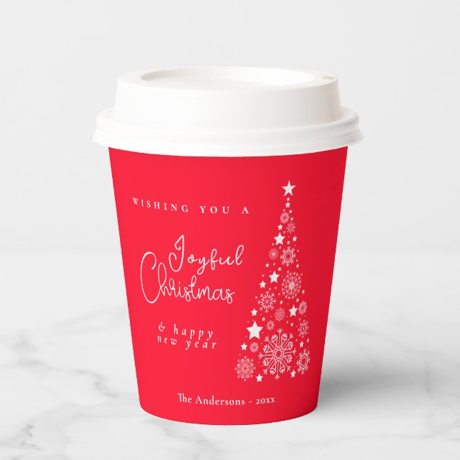 Vasos De Papel Árbol navideño festivo rojo (Anverso)