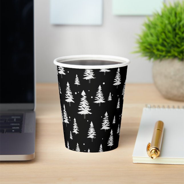 Vasos De Papel Árbol negro y blanco de Navidad (in situ)
