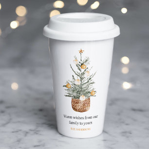 Vasos De Papel Árbol verde de los navidades   Feliz Navidad