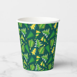 Vasos De Papel Árbol verde y oro de los navidades