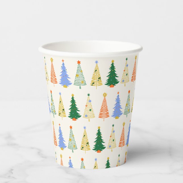 Vasos De Papel Árboles de Navidad Lindos Rojo Verde Boho  (Anverso)