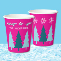 Árboles de Navidad Retro Rosados Copos de Nieve Te