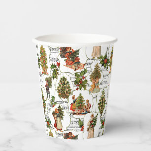 Vasos De Papel Árboles de Navidad victorianos, Holly y música