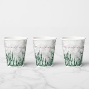 Vasos De Papel Árboles de pino de invierno Tarjetas rojas de Navi