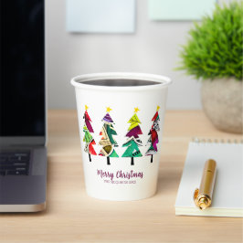 Vasos De Papel Árboles navideños con patrones de acuarela