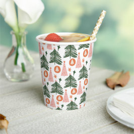 Vasos De Papel Árboles navideños del Naranja rosa verde boho