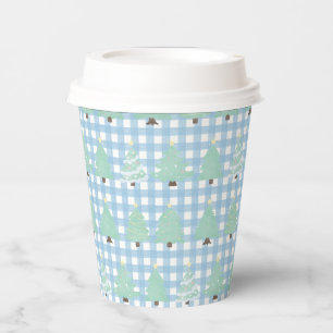Vasos De Papel Árboles navideños pasteles de color agua con planc