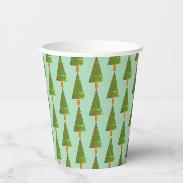 Vasos De Papel Árboles navideños sellados en verde (Anverso)
