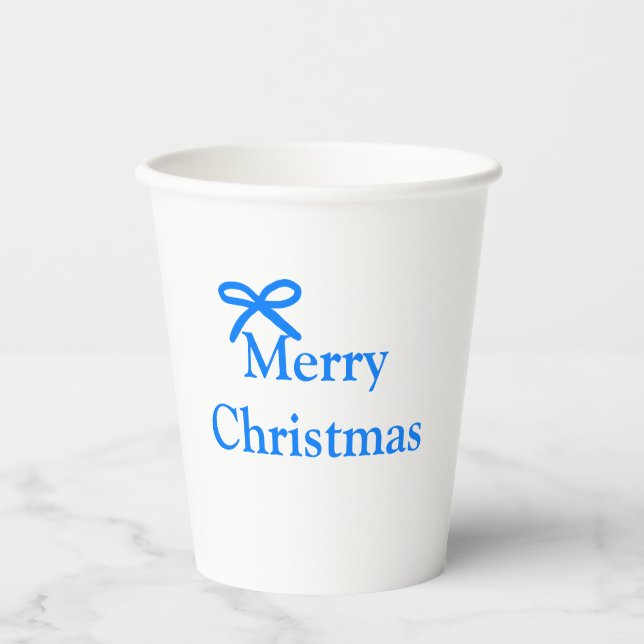 Vasos De Papel Arco azul alegre Navidad regalos familiares simple (Anverso)