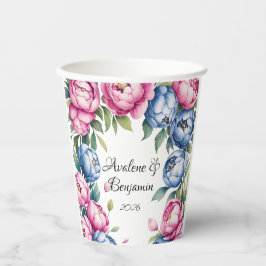 Vasos De Papel Arco Boda acuático con flores rosas y azules