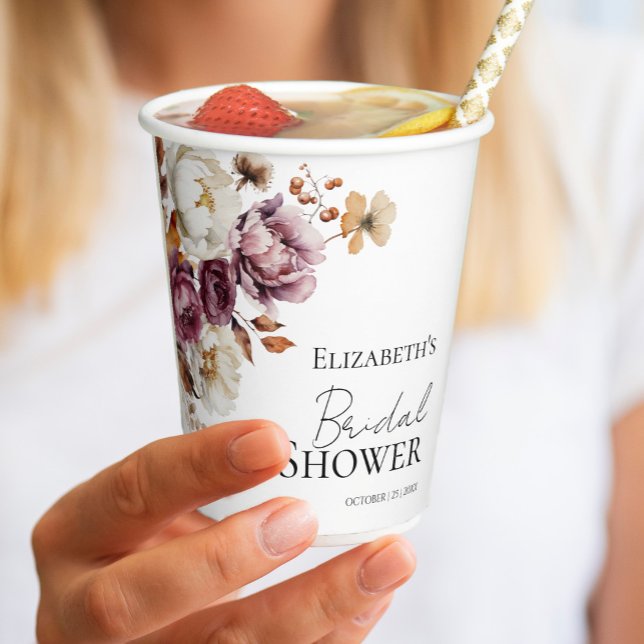 Vasos De Papel Arco Floral Borgoña para Bridal Shower de Otoño (Subido por el creador)