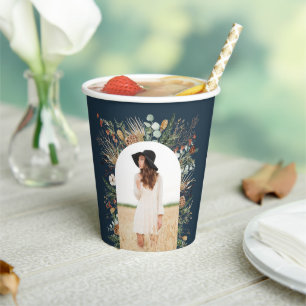 Vasos De Papel Arco graduado 1 foto azul botánico moderno