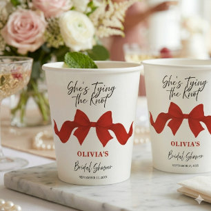 Vasos De Papel Arco Rojo Moderno Ella Está Atando el Nudo Desayun