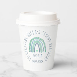 Vasos De Papel Arcoíris boho color verde menta y azul