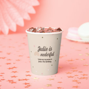 Vasos De Papel Arcoíris Boho Primer Cumpleaños Onederful Lunares 