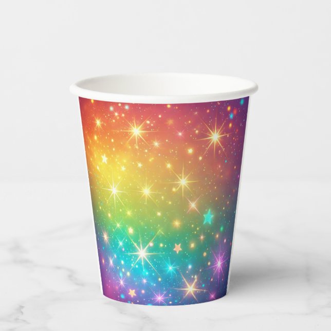 Vasos De Papel Arcoíris colorido estrella espacio (Anverso)