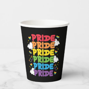 Vasos De Papel Arcoiris, corazones y nubes - Orgullo repetido