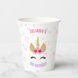 Vasos De Papel Arcoíris Cumpleaños Unicornio Mágico Rosa Dorado P